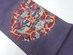 アンティーク　手織り紬花唐草に向かい鳳凰模様織出し袋帯（材料）